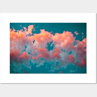 Dramatic Clouds Pink Teal Sky Puffy Clouds Cotton Candy Posters and Art